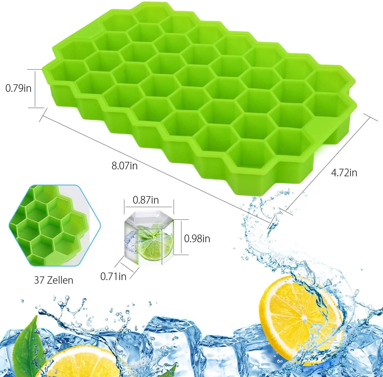 37 CAVITY HEXAGONAL ICE CUBES SILICONE TRAY